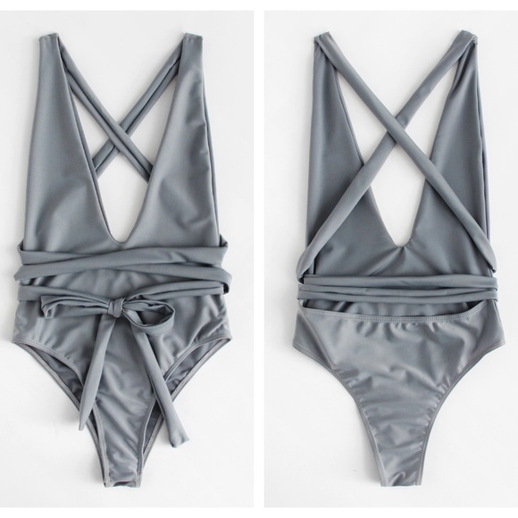 Fierce Broad Other - Gray Cross Back Bow Monokini